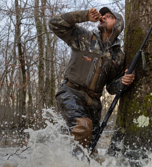 24.7 Crew in the Delta Zip Wader in the flooded timber hunting ducks | SITKA Gear